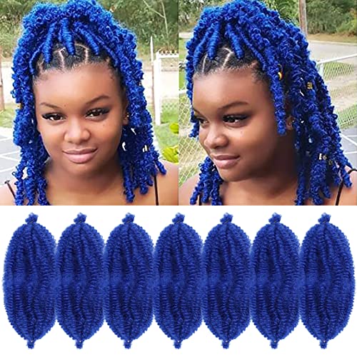 Spring Twist Hair 12 Inches 7 Packs Blue Marley Twist Braiding Hair for Faux Locs Crochet Hair Pre Separated Springy Afro Twist Hair Synthetic Kinky Twist Braiding Hair Extensions (12",BLUE)