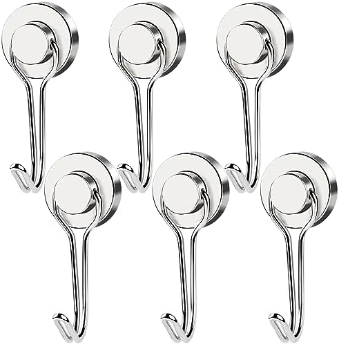 MIKEDE Magnetic Hooks, 40LB Neodymium Magnet Hooks Heavy Duty, Strong Magnetic Swivel Hooks for Hanging, Rust Proof Strong 6 Pack Magnets with Hook for Fridge, Toolbox, Storage