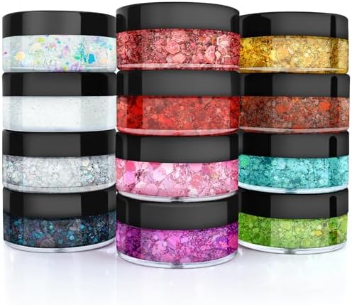 Body Glitter, Face Glitter, Hair Glitter,YGQQOY Holographic Concerts Festival Rave Chunky Glitter Gel, 12 Colors