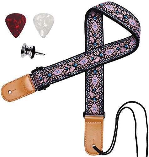 Ukulele Strap, IHOBOR Hawaiian Jacquard Pink Flower Ukelele Shoulder Strap, Suitable for Soprano Concert Tenor Baritone String Instruments