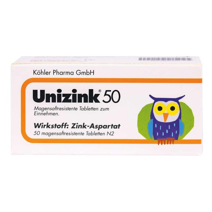 Unizink 50 gastro-resistant tablets, effective zinc supply for a strong immune system, healthy skin, hair and nails as well as to prevent colds and fatigue, 50 pieces