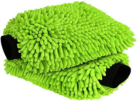 AIDEA Car Wash Mitt Microfiber, 2PK Scratch Free Lint-Free, Premium Chenille Microfiber Wash Mitt Car Wash Brush, Green, Regular Size 7.12''X10.14''