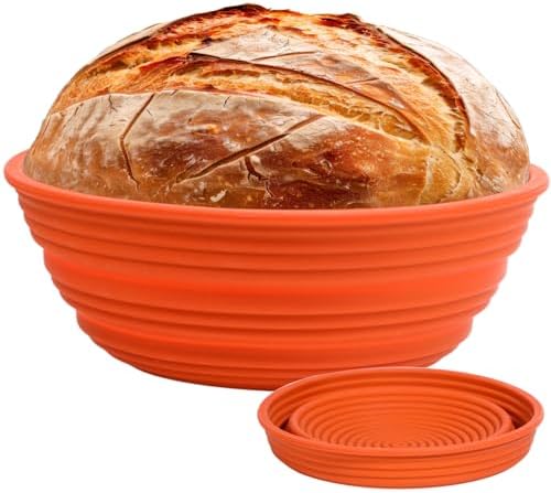 Webake 10" Large Round Silicone Bread Proofing Basket, Collapsible Silicone Banneton Basket for Sourdough Bread Baking, BPA-Free
