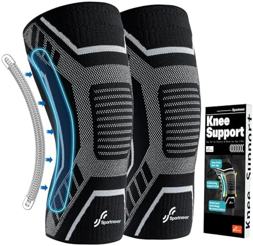 Knee Brace for Men & Women - Sportneer Knee Compression Sleeve with Side Stabilizers - Knee Support for Running, Hiking, Working, Basketball, Volleyball, Gym, Meniscus Tear, ACL, Arthritis Knee Pain Relief, A pair (Black, X-Large(19"-22"))