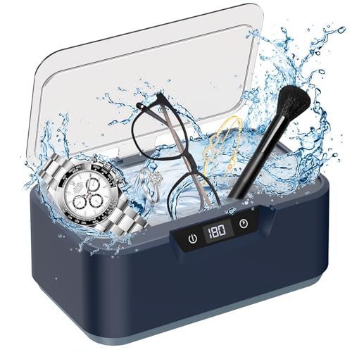 Ultrasonic Jewelry Cleaner Machine: Ring Cleaner Ultrasonic, 48Khz Sonic Cleaner for Necklaces, Eyeglasses, Watch Strap, Dentures - Digital Timer, 4 Time Modes, 304 Stainless Steel, 13.5oz