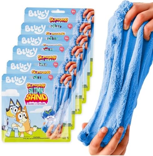 Bluey SlimySand Party Pack, 6-Pack, Blue Raspberry Scented, Reuseable Play Sand, Sensory Sand Bags, Bluey Party Favors, Bluey Toys, Toddler Activities, Bluey Birthday Party Supplies, Toys & Games