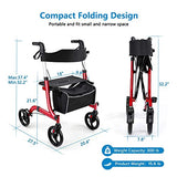 RINKMO Rollator Walkers for Seniors- Rollator Walker with Seat 8" Wheels- Easy Folding Senior Walker with Padded Backrest- Lightweight Mobility Walking Aid for Adult Elderly, Aluminum Frame, Red