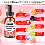 Liquid Iron Supplement w/ Vitamin C, A, B-Complex, Vegan Iron Drops High Potency Liquid Vitamin & Iron Supplements for Women, Men & Children -Support Red Blood Cell, Energy, Anemia & Fatigue