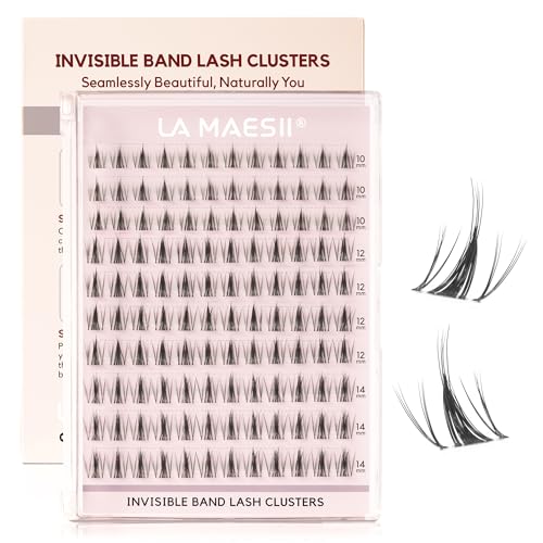 Lash Clusters 120Pcs Invisible Band Natural Eyelash Clusters 10-14mm C Curl Lash Extensions DIY Individual Cluster Lashes Thin & Clear Band False Eyelashes(CB122)