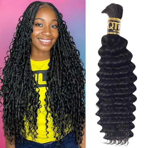 Deep Wave Bulk Hair for Braiding 16A Deep Water Wave Bulk Human Hair for Braiding Brazilian Virgin Curly Human Hair 24 Inch 50g Curly Braiding Hair for Boho Braids Micro Twist