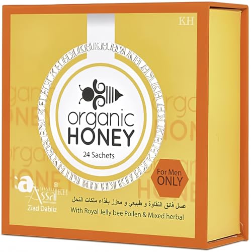 Organic Natural Honey infused with Natural Jelly, Honey Bee Pollen & 100% Mixed Natural Herbs (Large Pack of 24 Sachets 10Gram Each)