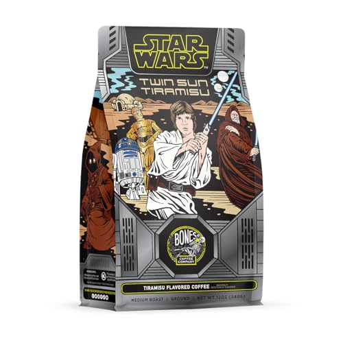 Bones Coffee Company Star Wars Twin Sun Tiramisu Flavored Coffee Beans, Medium Roast Ground Coffee Low Acid, Tiramisu Flavor (12 oz)