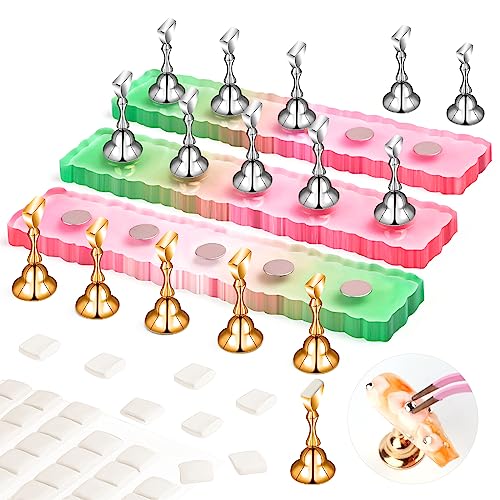 SAVILAND Nail Stand for Press On Nails Display:15pcs Nail Stand Set 3X Strong Magnet Fake Nail Holder Painting Nails Flase Finger Holder Iridescent Acrylic Nails Art Adhesive Putty Nail Tools Home DIY