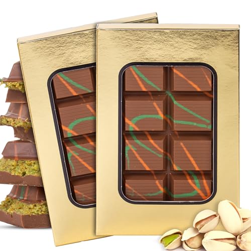 Dubai Chocolate Pistachio Bars – 14.10oz (2 Bars) | Luxurious Knafeh Dessert with Pistachio Cream and Crispy Kataifi | Viral Kunafa Pistachio Chocolate | Gourmet Gift Set