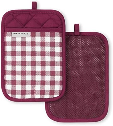 KitchenAid Gingham Pot Holder 2-Pack Set, Beet, 7"x10"