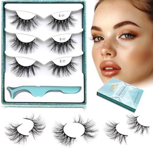 GOO GOO Mink Eyelashes, 18mm Natural Crossed Cluster Daily Type False Eyelashes 1 Style 3 Pairs/set Siberian 3D Mink Lashes Hand Made Strips Fake Eyelashes Fluffy Real Eyelashes