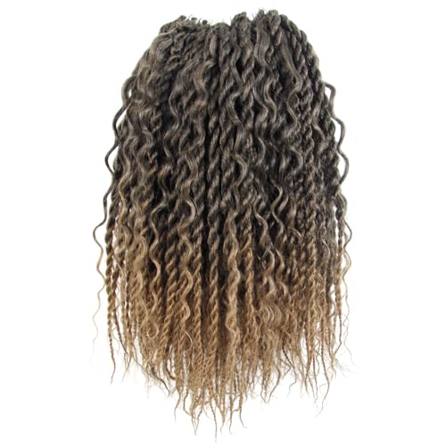 NISEYO Boho Senegalese Twist Crochet Hair 14 Inch, 8 Packs Pre-looped Curly Ends, Short Ombre Pretwisted Goddess Island Passion Twist Crochet Braids (120 Strands,T27)