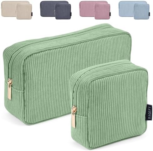 MAGEFY Small Makeup Bag for Purse Mini Cosmetics Bag Corduroy Cute Cosmetic Pouch for Women with Slip-in Pockets