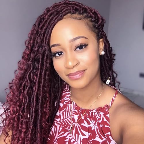 Goddess Locs Crochet Hair 18 Inch 7 Packs Faux Locs Crochet Hair Soft Crochet Locs Boho Faux Locs Crochet Hair Synthetic Hippie Locs Pre Looped Crochet Braids Curly Ends (18 Inch, 1B/BG)