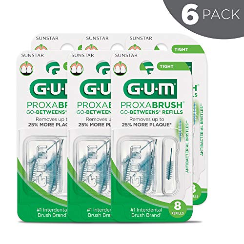 GUM - 10070942064122 Proxabrush Go-Betweens Interdental Brush Refills, Tight, 8 Count (Pack of 6)