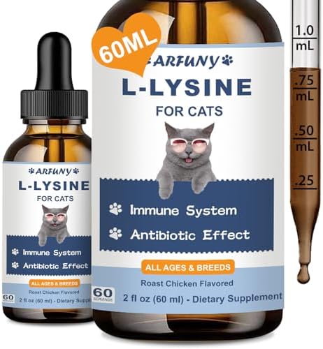 L-ysine Supplement for Cats - Immune Support - 60ML Lysine for Feline Respiratory, Sneezing, Runny Nose, Eye Function - Natural Cat Antibiotic Drops - Roast Chicken Flavor