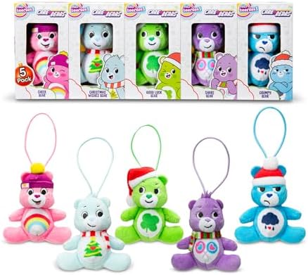 Care Bears Holiday 5 Pack Treasure Box - Miniature Plush Figure, Suffed Animal, Toy Mini Soft Figure for Kids, Girls and Boys Ages 4+