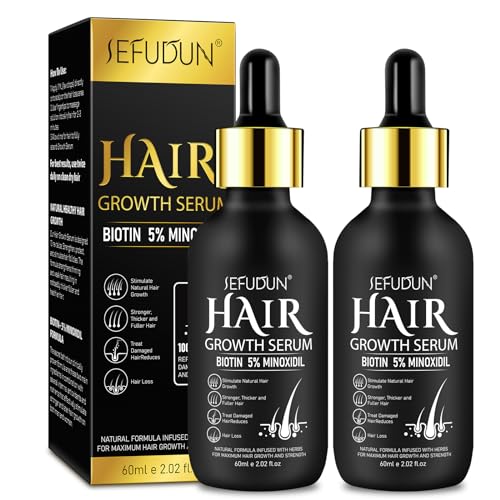 2Pack 5% Minoxidil Hair Growth Serum, Hair Growth for Men and Women, Hair Regrowth Serum For Stronger Thicker Longer Hair Help, Natural Facial Hair Treatment for Grooming Thickening, 4.04 Oz