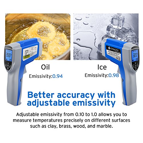 Etekcity Infrared Thermometer 1022D (Not for Human) Dual Laser Temperature Gun Non-contact-58℉~1022℉ (-50℃ ~ 550℃) with Adjustable Emissivity & Max Measure, Standard Size, Blue & Gray