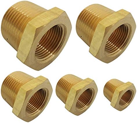 Brass Pipe Fitting Hex Bushing Assortment Kits NPT Male Pipe to NPT Famale Pipe 1/4"×1/8";3/8"×1/8";3/8"×1/4";1/2"×1/4";1/2"×3/8"（5pcs）