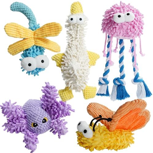 Nocciola Small Medium Dog Toys, Cute Soft Squeaky Crinkle Plush Stuffed Durable Pet Teething Animal Chew Toys for Medium Small Puppy, Cognitive Stimuting Boredom Accessories Girl Gifts 5 Packs