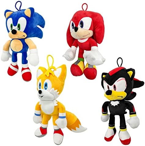 Sonic Plush Doll,The Hedgehog 2 The Movie Plush,Knuckles Sonic Plush Toy, Shadow Stuffed Animals Plush Pillow, Gift for Kids (4pcs)