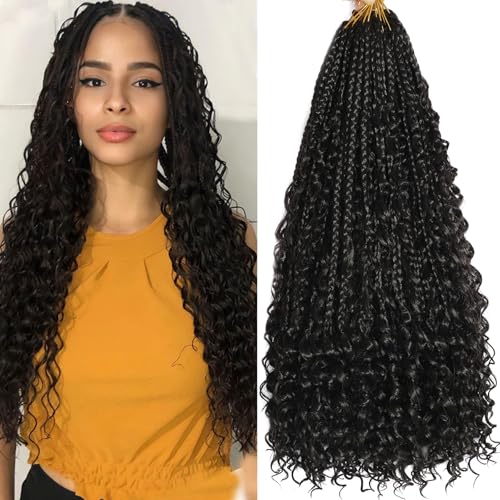Goddess Box Braids Crochet Hair for Black Women 18 Inch 8 Packs Boho Crochet Braids with Curly Ends Pre Looped Bohemian Knotless Short Crochet Boho Braids Mermaid Box Braids Crochet Hair(18 Inch 2#)