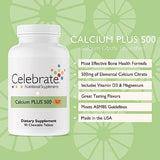 Celebrate Vitamins Calcium Plus 500 Bariatric Calcium Citrate with Vitamin D3 Chewable, 500 mg, Gluten-Free & Sugar-Free, Calcium Citrate for Bariatric Patients, Orange Burst, 270 Count