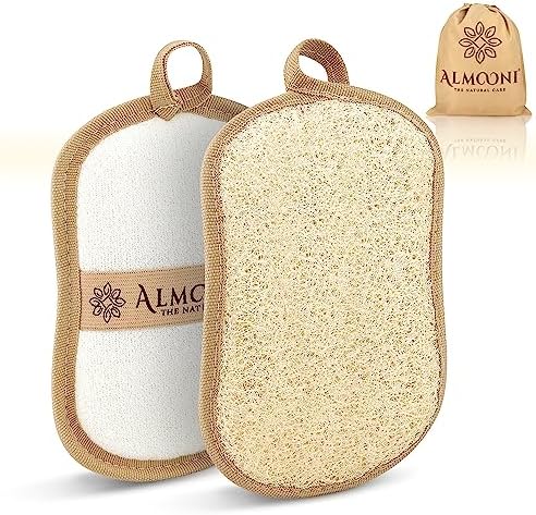 Almooni Premium Exfoliating Loofah Pad Body Scrubber, Made with Natural Egyptian Shower loofa Sponge- Bow Tie Shaped Loofah - 2 Count(1 Pack)