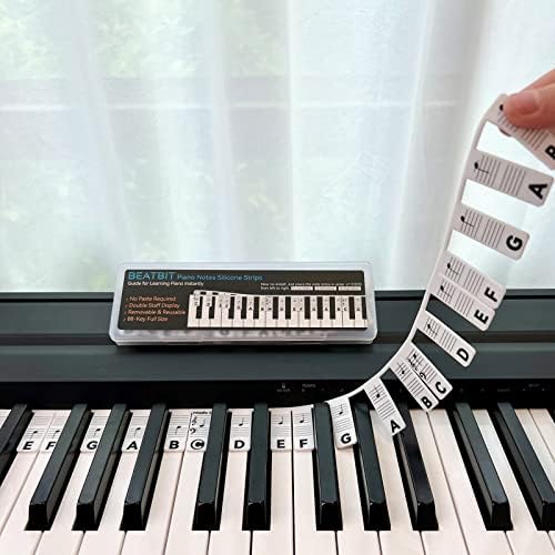 Piano Notes Guide for Beginner, Removable Piano Keyboard Note Labels for Learning, 88-Key Full Size, Made of Silicone, No Need Stickers, Reusable and Comes with Box (Classic Black）