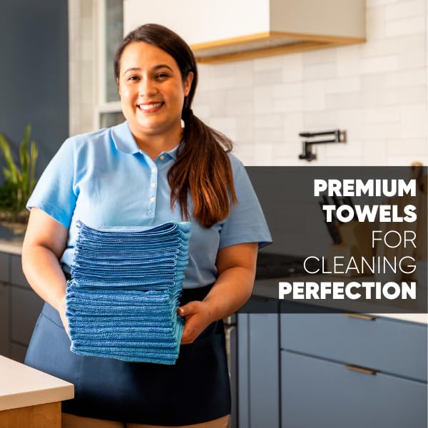 MW Pro Microfiber Cleaning Cloth | Blue | 36 Pack | 16” x 16” | All Purpose Microfiber Towels - Clean, Dust, Polish, Scrub, Absorbent