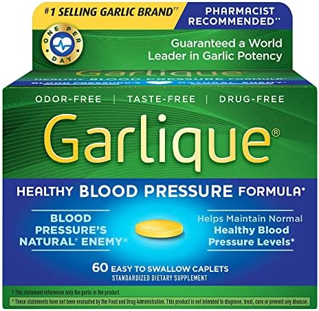 Garlique Garlic Extract Supplement, Healthy Blood Pressure Formula, Odorless & Vegan, 60 Caplets