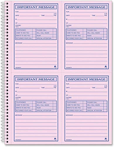 Adams Important Message Book, Spiral, 2-Part, Carbonless, Pink/Canary, 8.25 x 11 Inches, 4 Messages Per Page, 200 Sets Per Book (SC1184P), 3 Pack