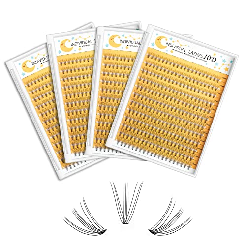 4 Trays 960pcs Individual Lashes Extension, 10D Natural Mix Pack Cluster Lashes, 10-14mm Mix Lengths C Curl 0.07mm Thickness Lash Clusters And Apply Under your Lashes