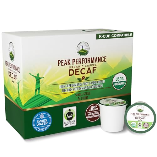 Peak Performance Organic Decaf Coffee Pods. Low Acid K-CUP Keurig Compatible High Altitude USDA Organic Decaf Coffee. Fair Trade Beans Medium Roast Single Serve Decaffeinated 24 Count Recyclable Cups