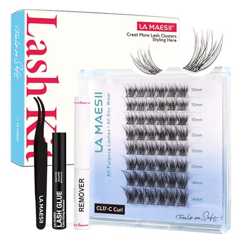 Lash Clusters Kit, Wispy & Natural Clusters Lashes Extension Kit, 48 Cluster Eyelash Extensions Soft Individual Lashes, with Clusters Lash Glue Remover Applicator DIY at Home(Wispy-C-Kit)