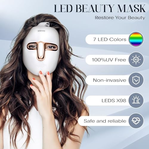 Led Face Mask Light Therapy, 7-1 Colors LED Facial Skin Care Mask, Red Light Therapy Mask for Face, Gold