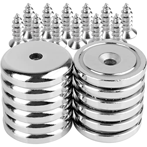 12 Pcs Strong Neodymium Magnets Heavy Duty, Dia 1.42 inch 105 lbs Cup Countersunk Rare Earth Magnets with Screws, Round Ring Magnets for Cabinets Kitchen Holding Lockers Tools Hanging