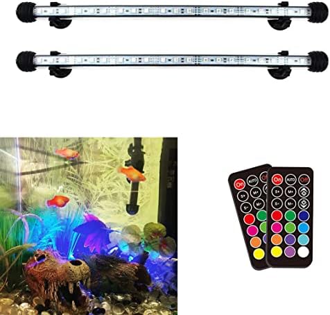 LED Aquarium Light, 2 Pack 15 inches Fish Tank Light RGB Color Underwater Light Submersible Crystal Glass Lights, 42 LED Beads, Brightness Adjustable Memory Function, LED Light bar Stick