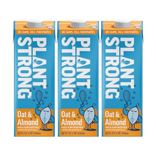 PLANTSTRONG Oat & Almond Milk 32oz (3 Pack) - NON-GMO - Plant Based, Vegan - Gluten Free Dairy Free - Shelf Stable - Lactose Free Milk - No Gums or Oils