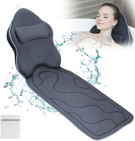 Luxury Thick Full Body Bath Pillows Mat & Cushion for Bathtub Headrest Neck Shoulder Support Comfort Relaxation Spa Accessories Perfect for a Spa Soak in Bathtub (Gray)