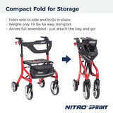 Drive Medical Nitro Sprint Foldable Rollator Walker with Seat, Tall Height Lightweight Rollator with Large Wheels, Folding Rollator, Four Wheel Rolling Walker, Red