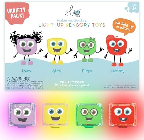 Glo Pals Water-Activated Light-Up Cubes for Sensory Play – 12 Pack
