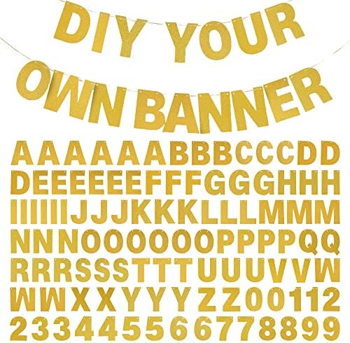 DIY Banner Kit with Letters Glitter Banner Letters Gold Customizable Birthday Banners Graduation Banner Custom Party Hanging Banner for Graduation Wedding Party Baby Shower Decoration (Gold)