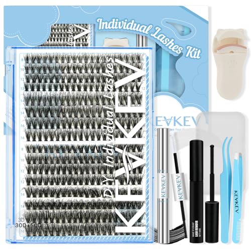 KevKev Lash Clusters Kit 3D Fluffy Cluster Lashes 30D+50D 320 Pcs DIY Lash Extensions Eyelash Clusters Glue Individual Lashes Remover Cluster Thin Band & Soft (Fluffy 30+50D Kit,D-8-16mix)